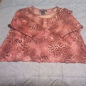 Susan Graver Pink Animal Print 3/4 Sleeve Blouse Size 2X